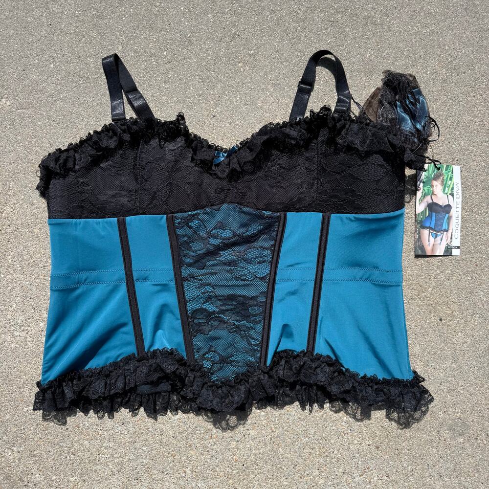 Coquette Diva Teal Black Lace Corset 3X/4X NWT Style 7070x